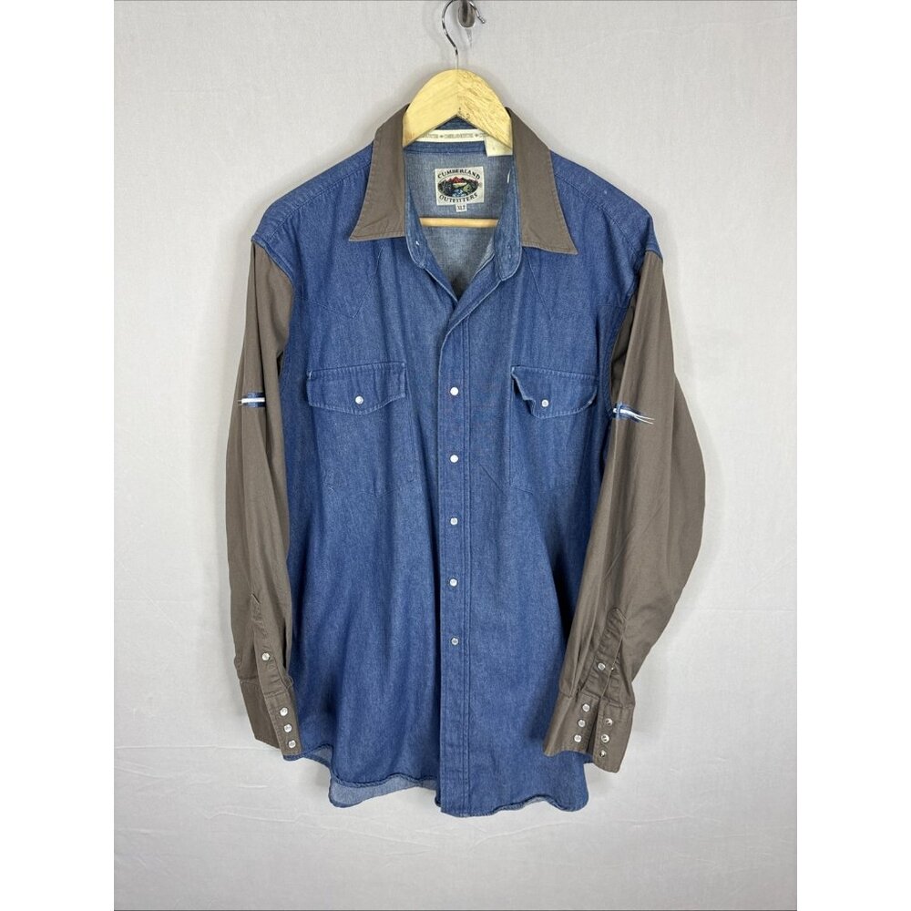 Cumberland Outfitters Western Denim Shirt Mens XLT Snap Button Colorblock